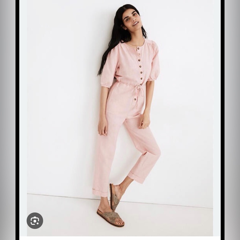 Madewell Light Pink Button-Front belted Jumpsuit size XXS linen nwot